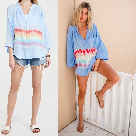 9 Seed Tops - New 9 Seed Marrakesh blouse blue Prism tie dye M/L